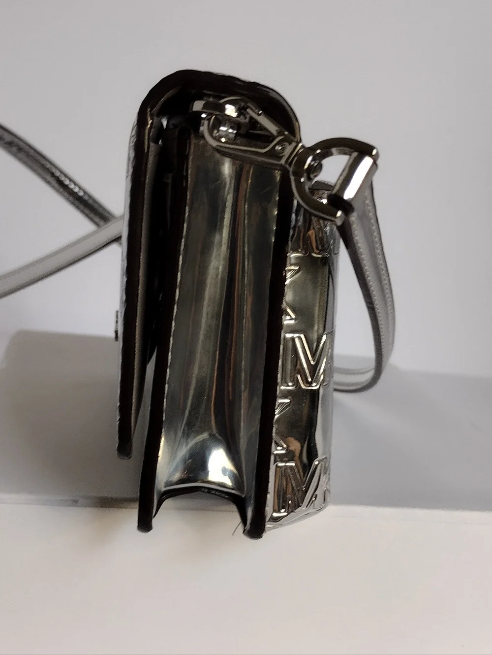 Michael Kors Metallic Silver MK Logo Crossbody - Picture 6 of 11